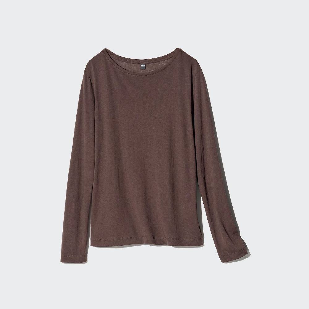 Лонгслив Uniqlo Sheer T-Shirt, 37 коричневый