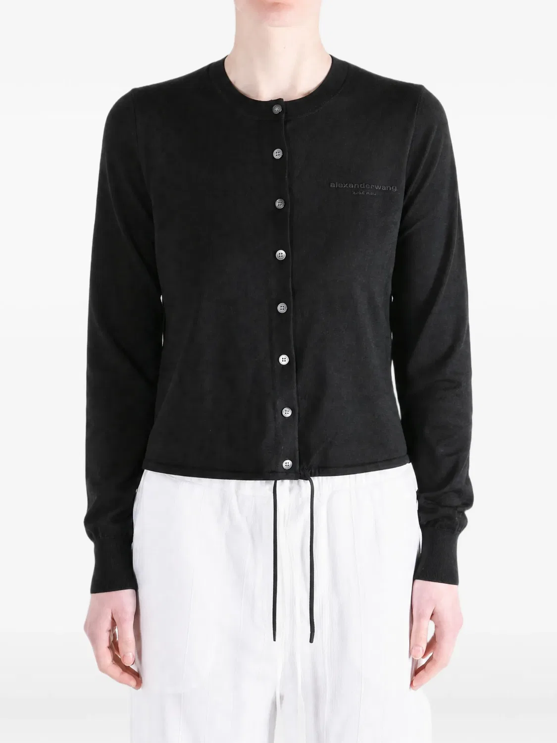 Кардиган с кулиской и вышитым логотипом Alexander Wang, черный — фото 2