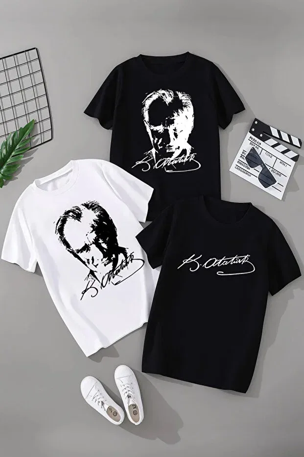 Детский комплект футболок для девочек с принтом Ataturk silhouette printed short sleeved 3-pack youth and children t-shirt Magors, Black