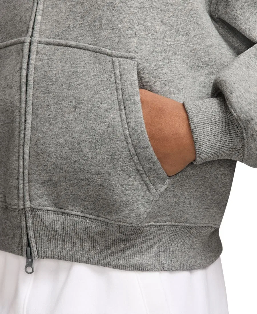 Худи Nike Sportswear Studio Girls' 7-16 Oversized Fleece Full-Zip, Dark Gray Heather/Particle Gray/White — фото 2