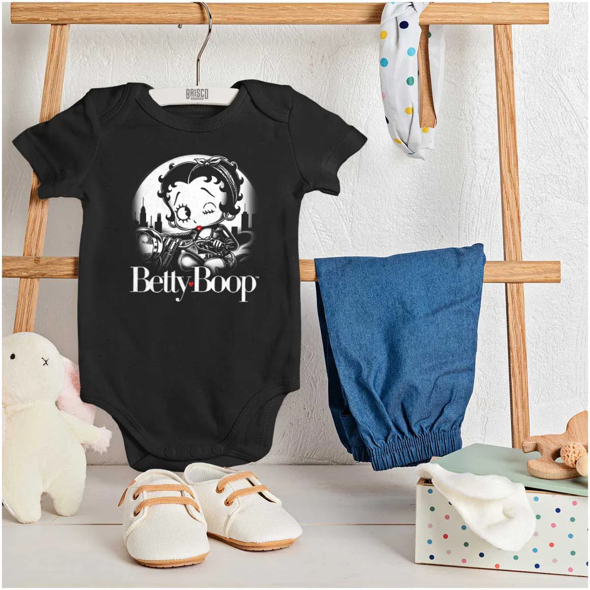 Детское боди для девочек с принтом Retro Betty Boop Biker Cartoon Wink Brisco Brands, Black — фото 3