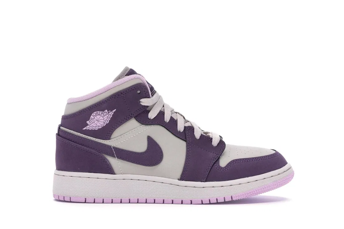 Детские кроссовки с замшевым и кожаным верхом Jordan 1 Mid, Pro Purple/Desert Sand