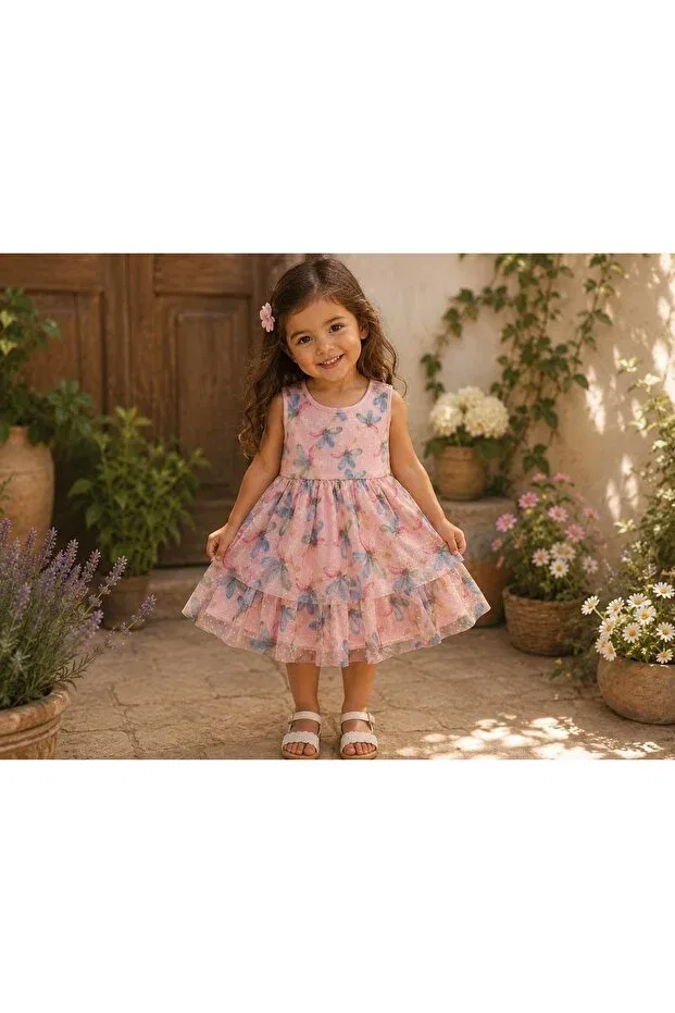 Детское платье для девочек с принтом Floral girl's dress Tofil, Pink