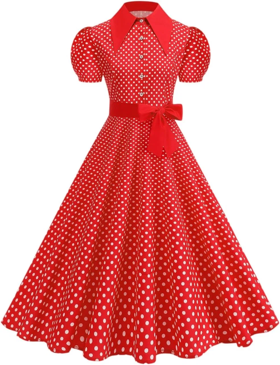 Женское платье с воротником Питер Пэн, полосками горох, 1950-х годов, Retro, Red — фото 2