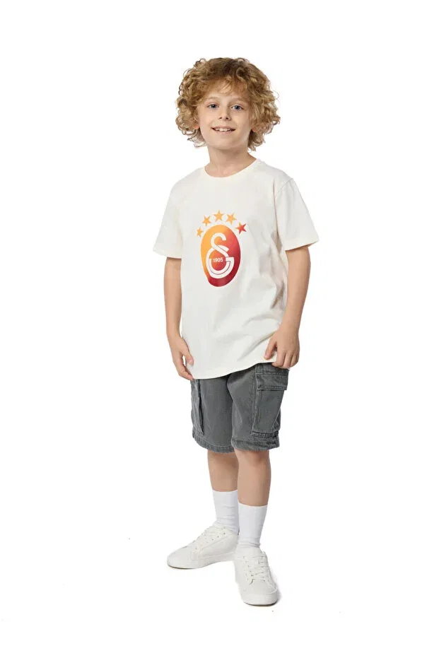 Детская футболка для мальчиков с принтом Galatasaray Gradient 5 Star Kids T-Shirt Gsstore, Ecru