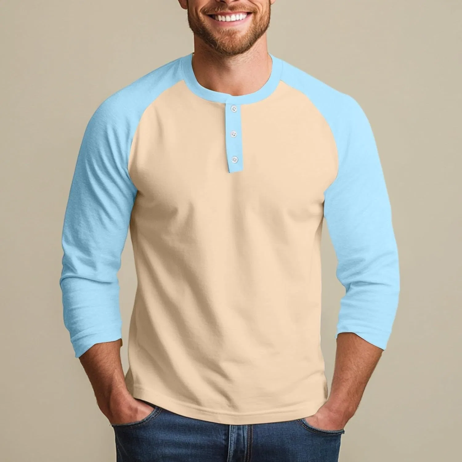 Мужская бейсбольная футболка с рукавом 3/4 Casual Raglan, Beige — фото 2