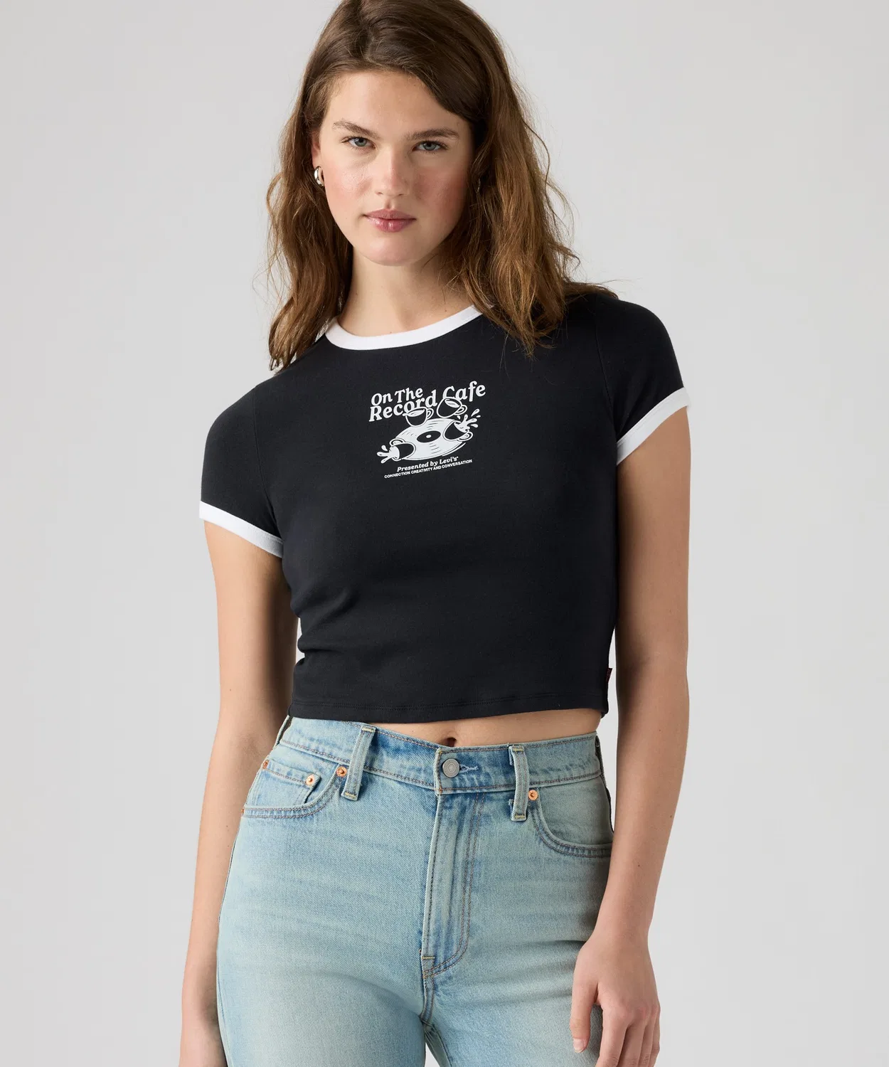 Женская футболка с коротким рукавом и принтом Graphic Essential Baby Ringer T-Shirt Levi's, Black