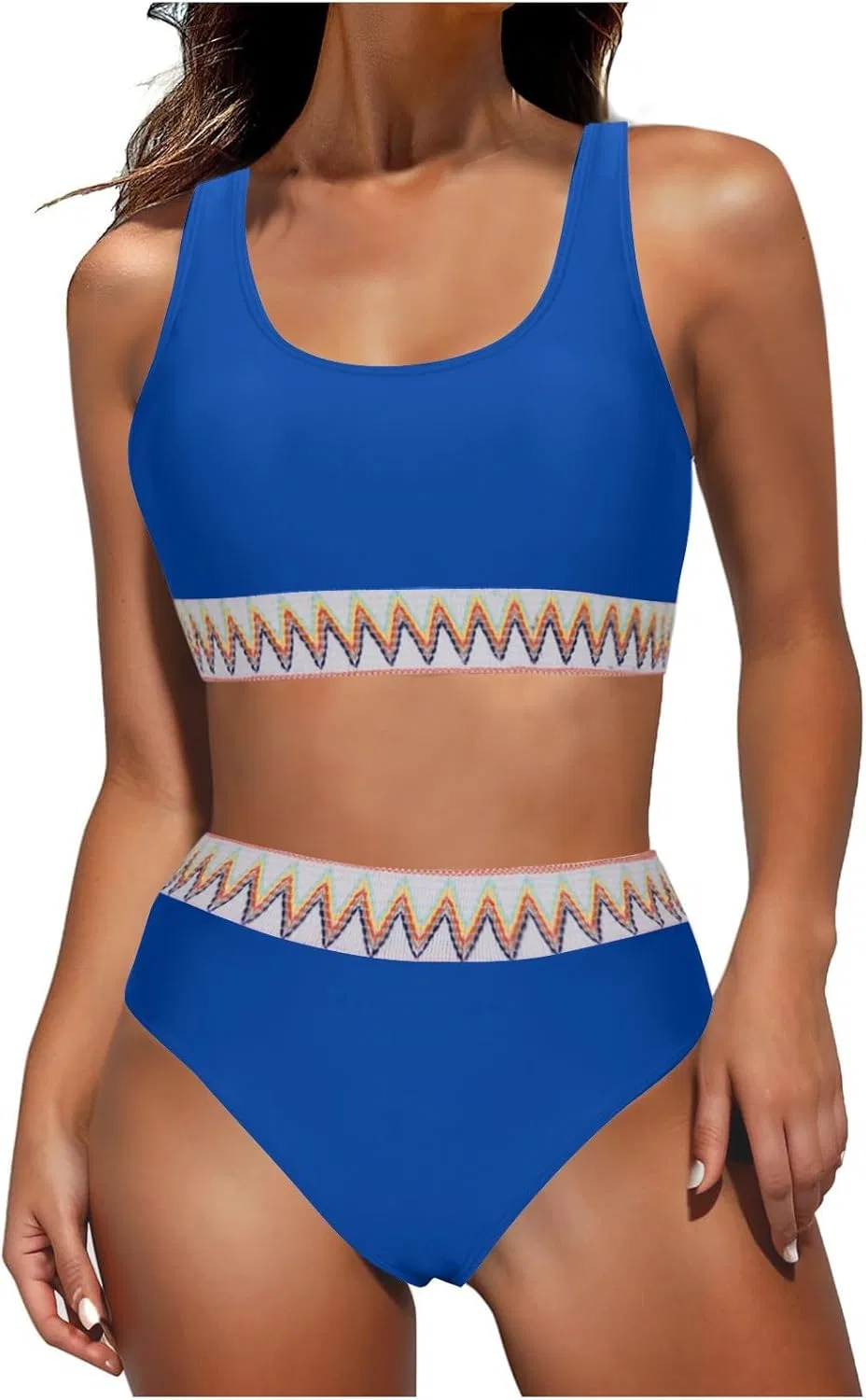 Женский высокий бикини-сет с утяжкой живота Color Block, Blue