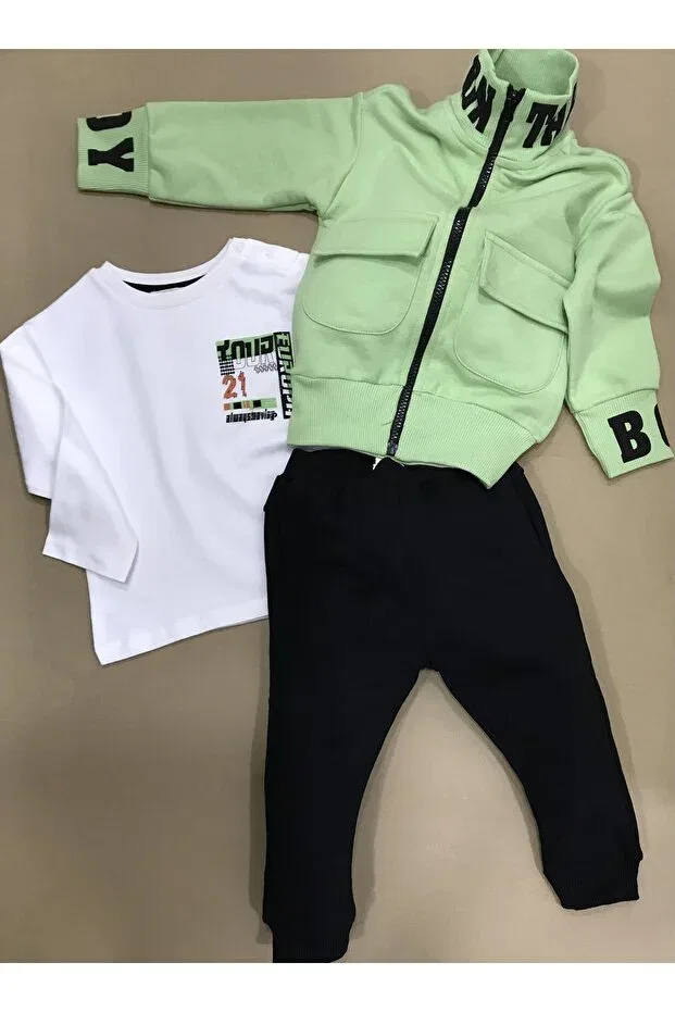 Детский спортивный костюм для мальчиков с принтом Çikoby, Green-Black — фото 4