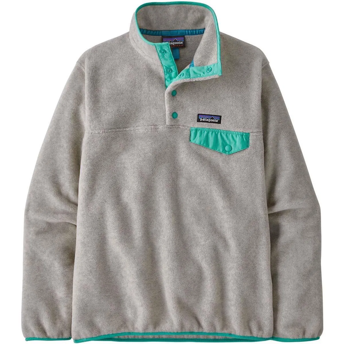 Флисовый пуловер с застежкой на кнопках Synchilla Patagonia, Oatmeal Heather w/ Fresh Teal — фото 3