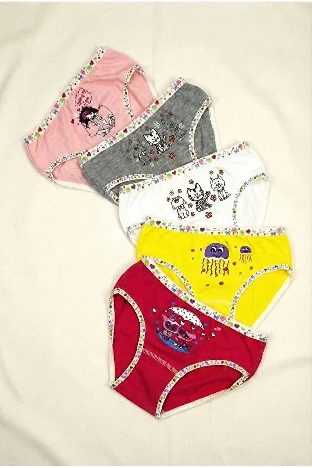 Детские трусы для девочек хлопковые набор 5 предметов Tutku, Multicolor Print — фото 4