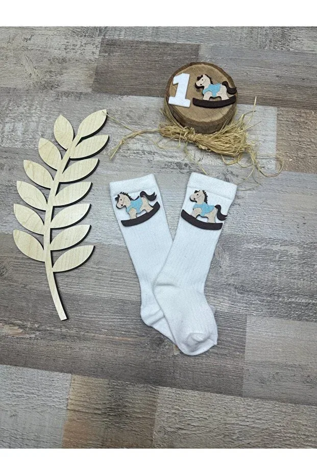 Детские носки для девочек с принтом Baby knee socks Feriatolye, White — фото 4