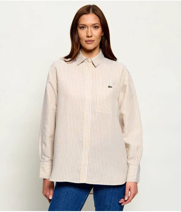 Рубашка Lacoste льняная с длинным рукавом, бежевая