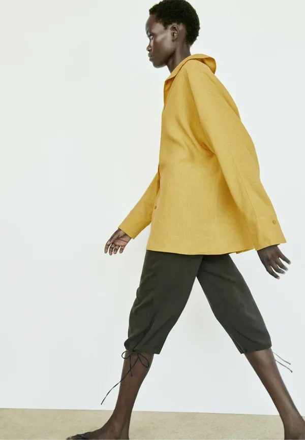 Блуза свободного кроя Button-down blouse Massimo Dutti, коричневый — фото 3