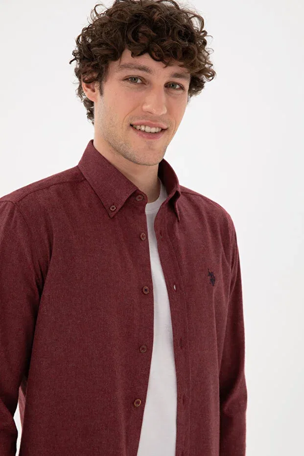 Мужская рубашка с длинным рукавом Basics U.S. Polo Assn., Burgundy — фото 3