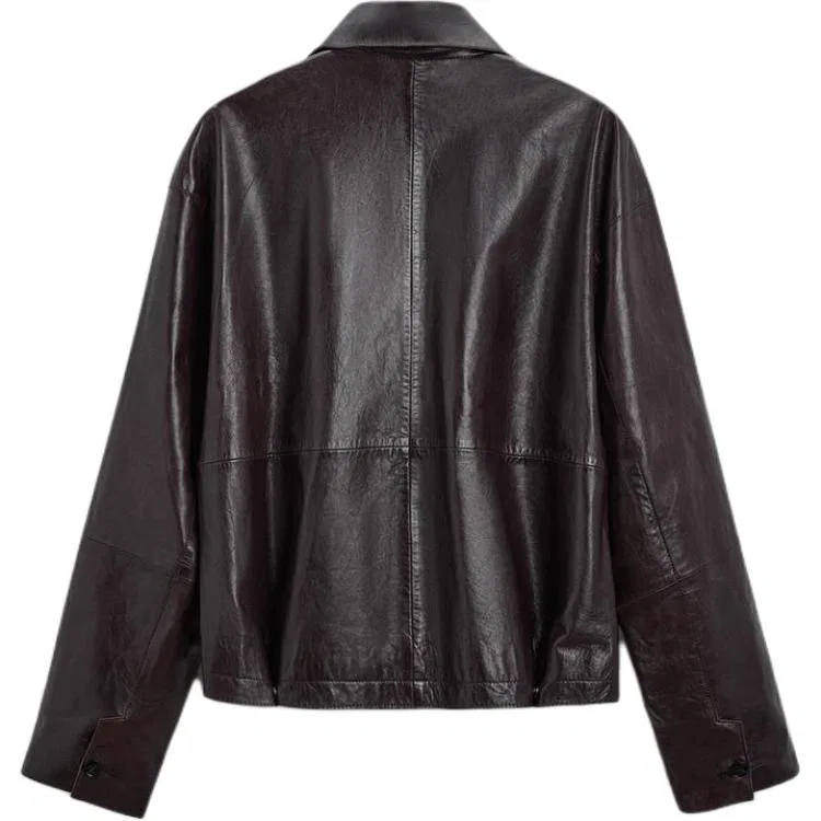 Мужская кожаная куртка Dark Red Color ZARA — фото 3
