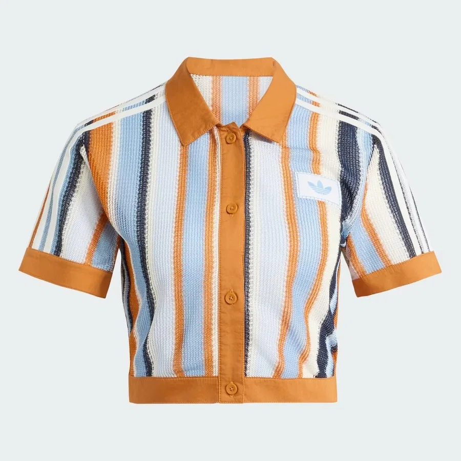 Женский поло-кроп-топ с полосами Summer Glow Striped Cropped Polo adidas, Оранжевый — фото 4