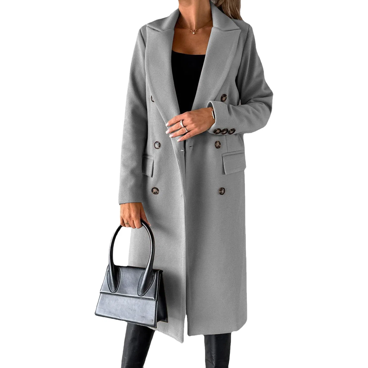 Женское двубортное пальто с лацканами, Grigio chiaro