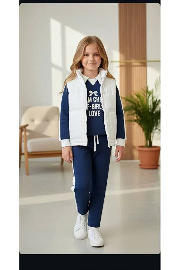 Детский спортивный костюм для девочек с принтом Basics Eva&Co., Navy Blue — фото 2