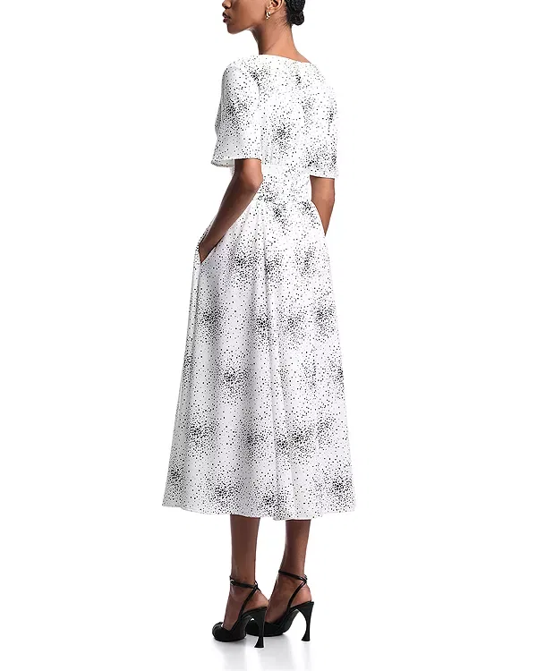 Женское платье-миди с принтом Dot Cluster Short Sleeve Midi Dress Emporio Armani, White/Black Polka Dot — фото 2