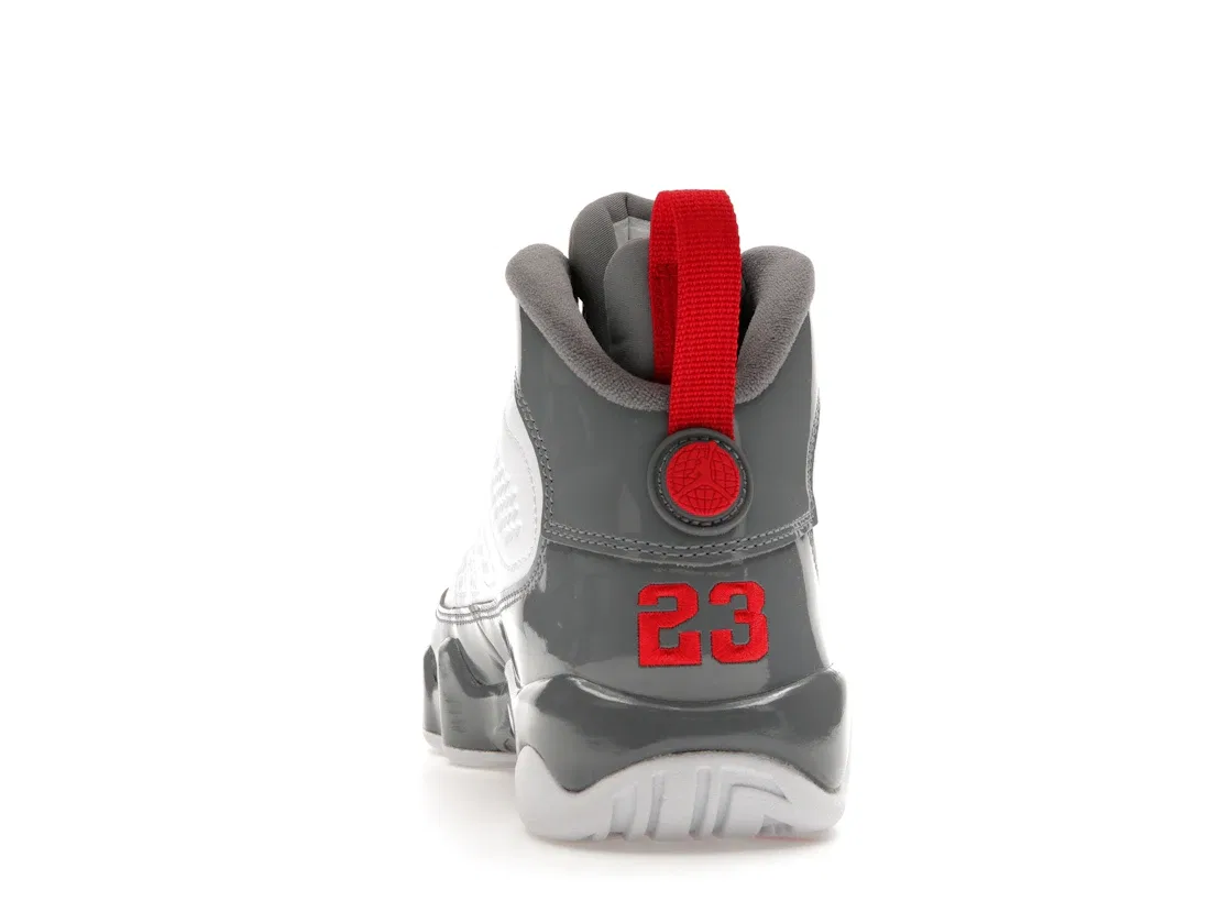 Детские кроссовки Lifestyle с кожаным верхом Jordan 9 Retro, White/Fire Red/Grey — фото 4