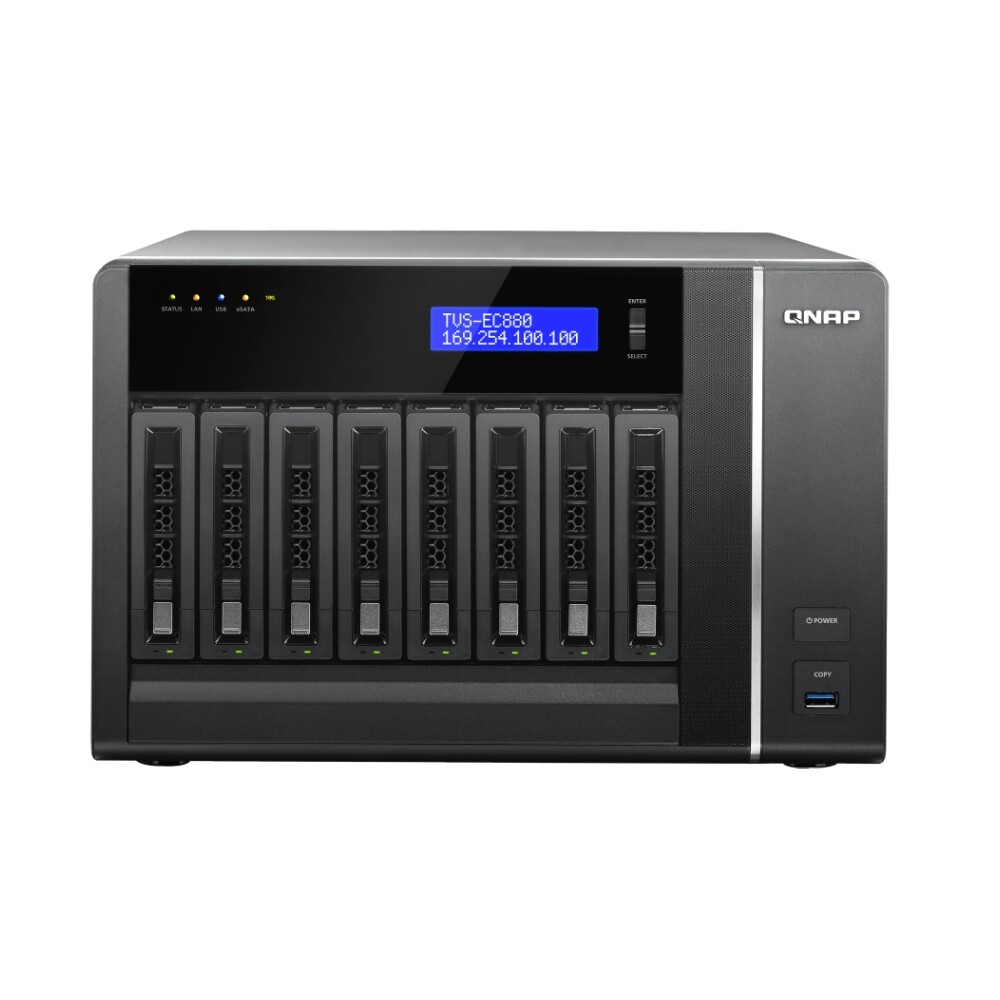 

Сетевое хранилище QNAP TVS-EC880, 8 отсеков, 16 ГБ, без дисков, черный