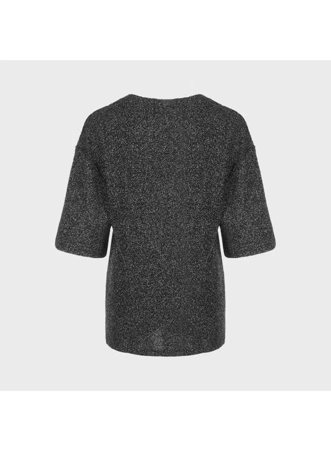 Топ трикотажный с коротким рукавом с серебристыми нитями Zara, черный — фото 3