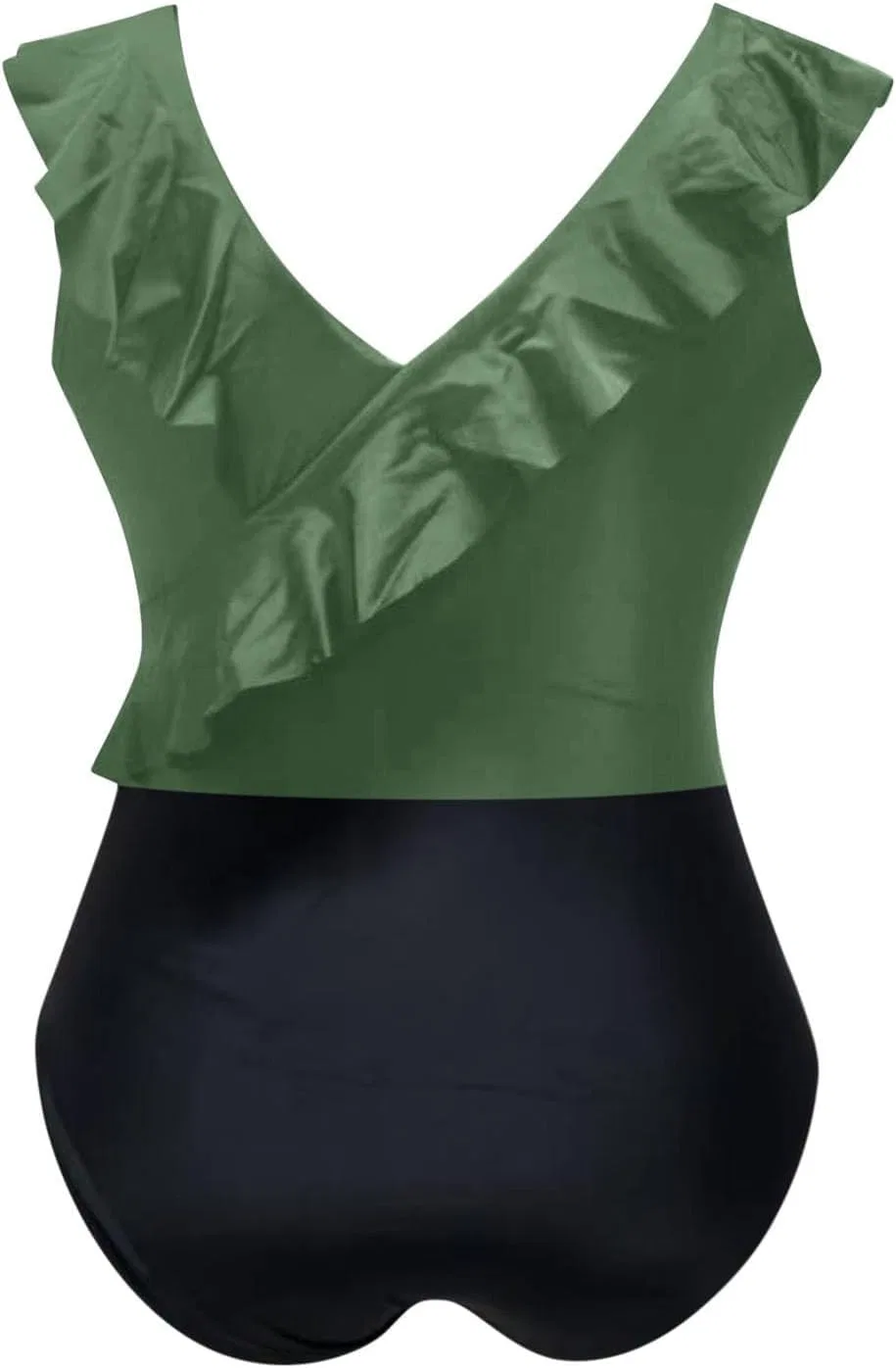 Женский слитный купальник с рюшами V-образным вырезом Tummy Control, Army Green — фото 3