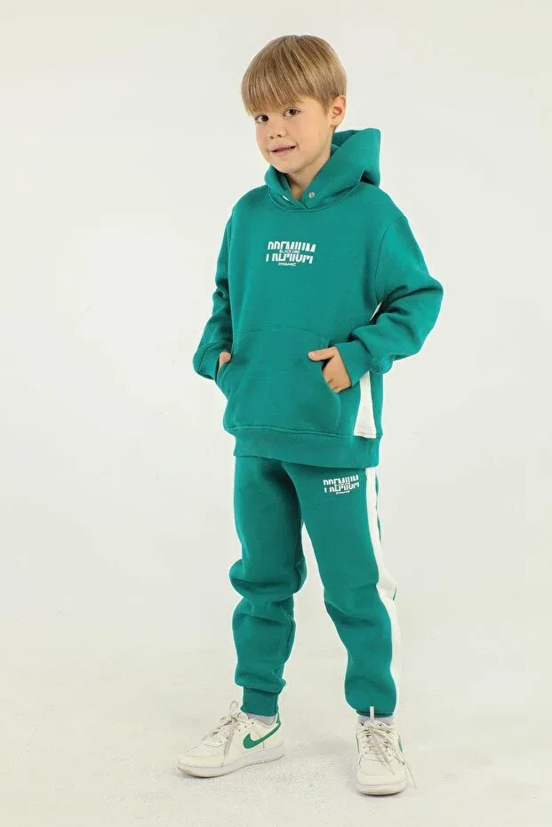 Детский спортивный костюм для мальчиков с капюшоном и карманами Black One, Benetton Green — фото 3