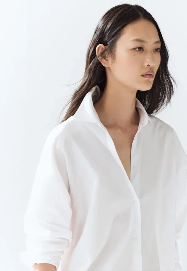 Блуза свободного кроя Button-down blouse Massimo Dutti, белый деним — фото 3
