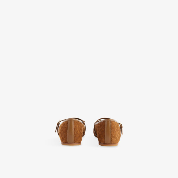 Балетки Gucci GG-Monogram с принтом из монограмм с золотой пряжкой, коричневый — фото 4