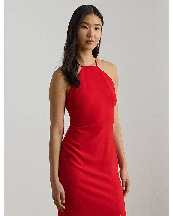 Платье из двустороннего крепа с завязками на шее Ralph Lauren, Red — фото 2