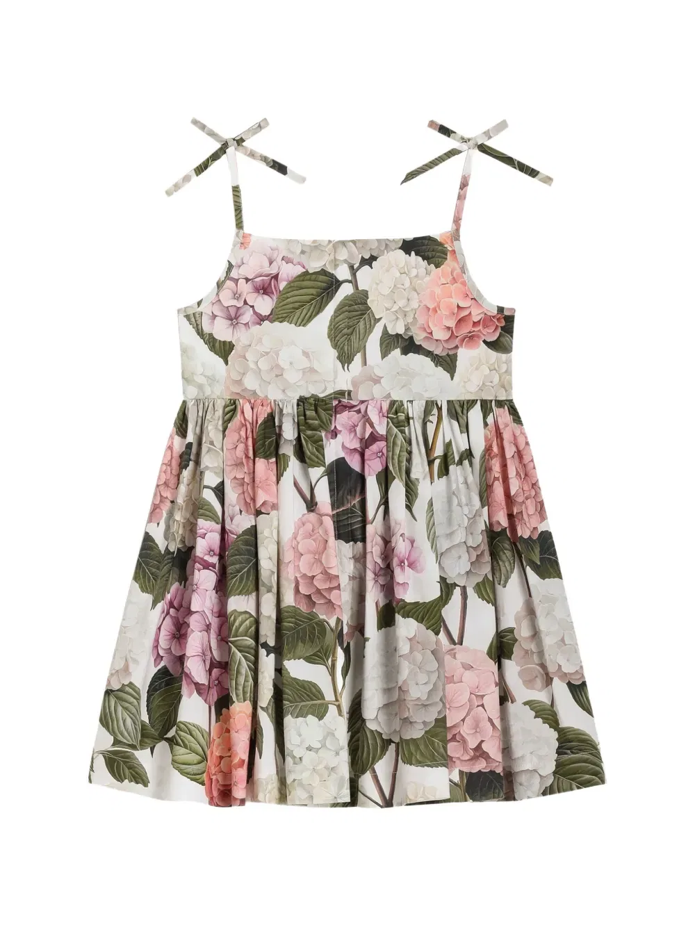 Платье из поплина с принтом в виде гортензий Dolce & Gabbana Kids, белый — фото 2