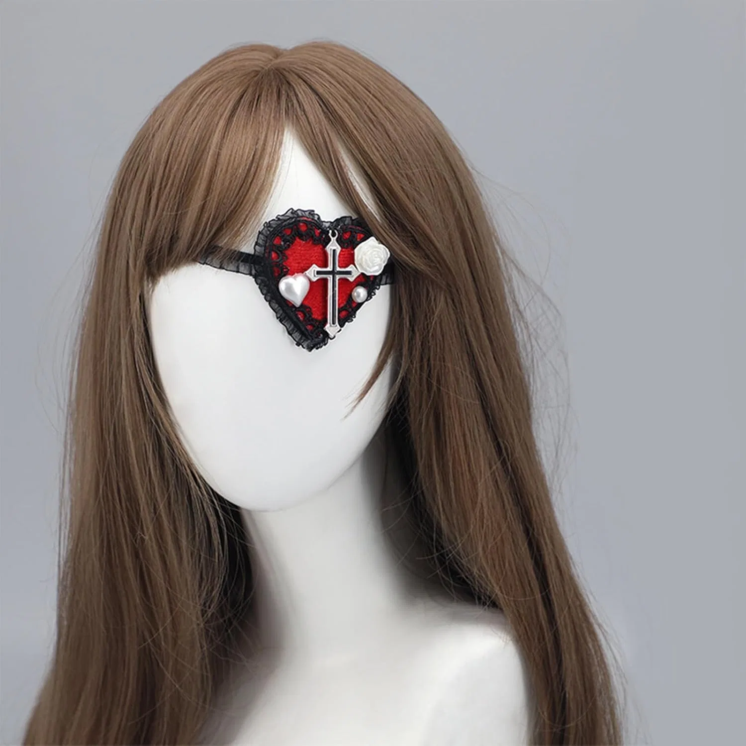 Повязка на глаз готическая Lolita с сердцем, Aomeijie, белая — фото 4