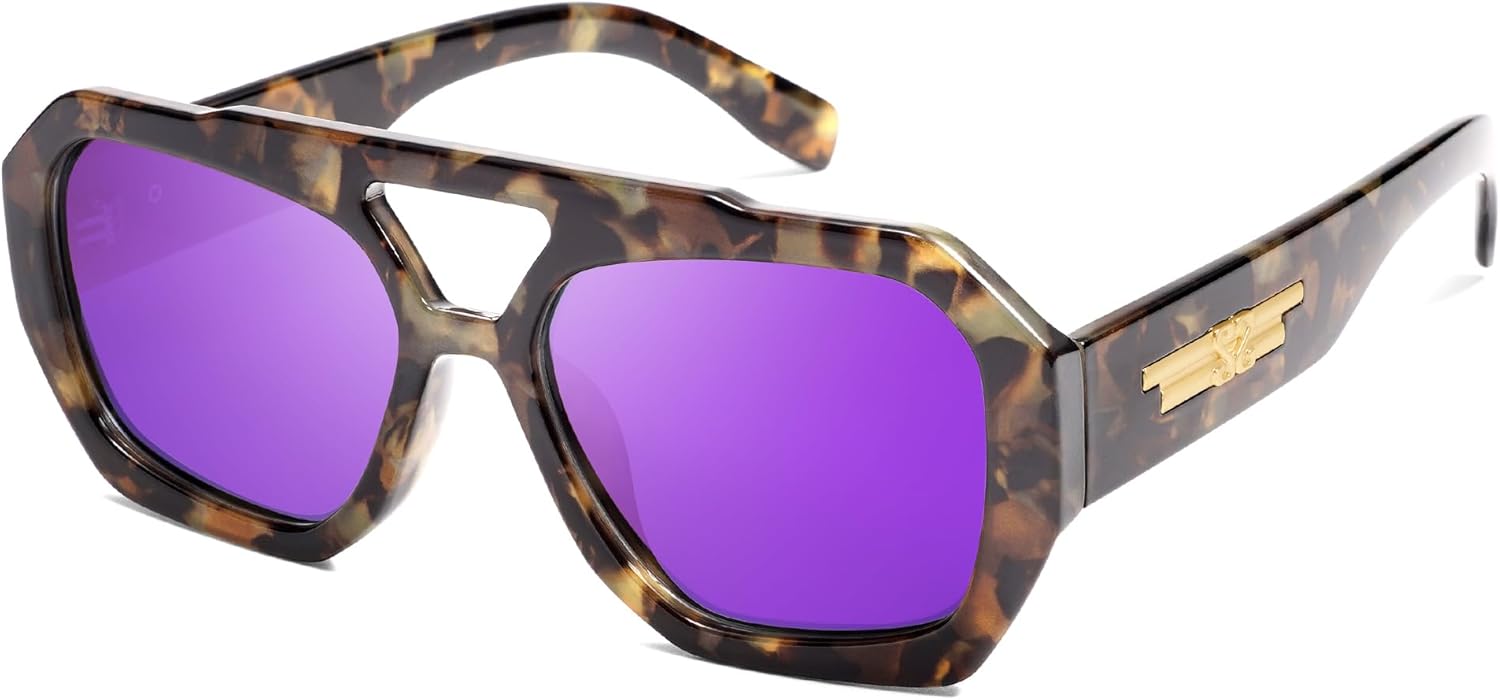 

Солнцезащитные очки-авиаторы SOJOS Trendy для женщин и мужчин, поляризованные, шестиугольная квадратная форма, двойная перемычка, дизайнерский дизайн, модель SJ2288, Purple