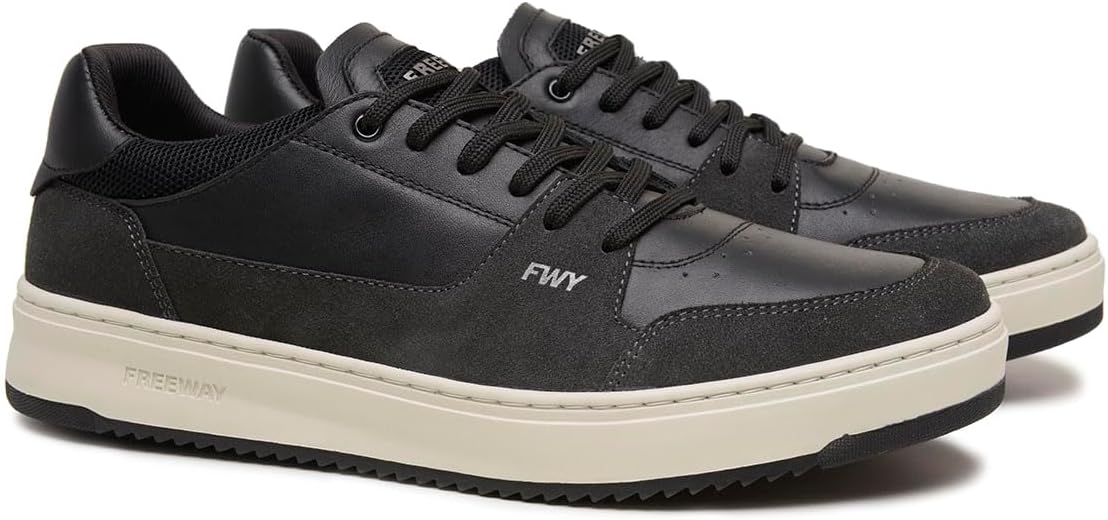 

Мужские кожаные кроссовки Freeway Gap02, натуральная кожа с замшевыми вставками, двойная тканевая подкладка, мягкая стелька из ПУ, двухцветная противоскользящая резиновая подошва, низкий сегмент, черный