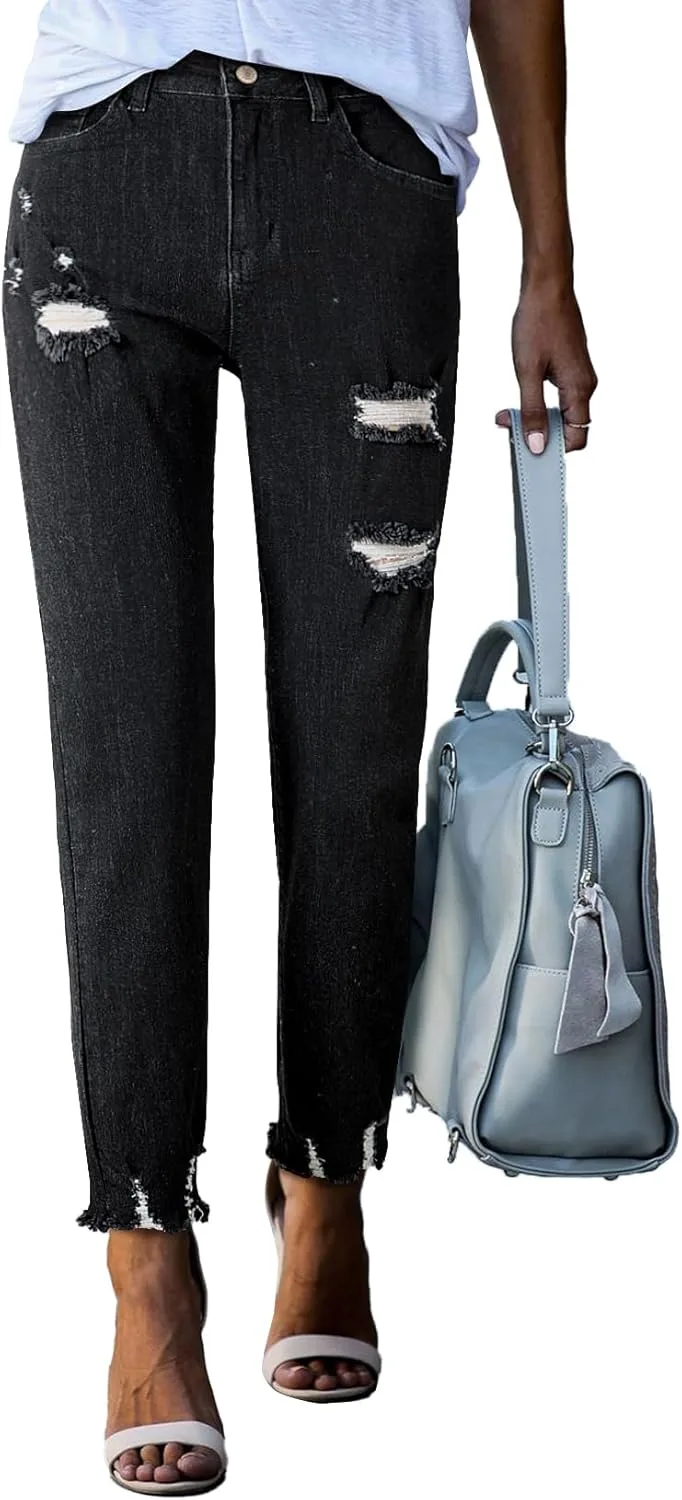 

Sidefeel Женские рваные джинсы Straight Leg Loose Distressed Boyfriend Zimbaplatinum