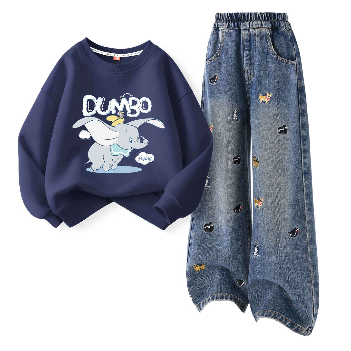 

Детская повседневная спортивная одежда Disney, Di Fei Tian Xiang Navy Blue+Solid Color Denim Blue