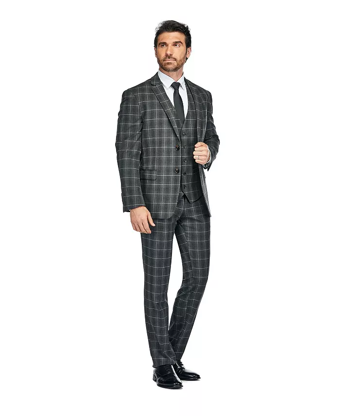 

Стройный мужской костюм-тройка в элегантную клетку Slim Fit 3PC Gino Vitale, серый