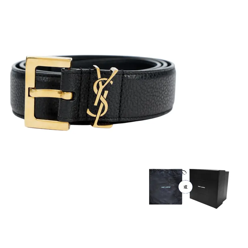 

SAINT LAURENT Ремень Cassandre с квадратной пряжкой из зернёной кожи, Black