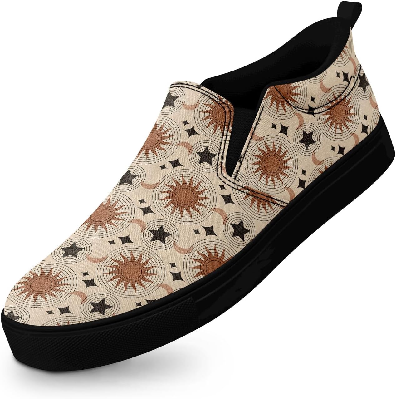 

Унисекс слипоны из холщовой ткани AWSOLE - принт с небесными звездами и луной - легкие повседневные балетки для прогулок, путешествий и ежедневной носки, черный