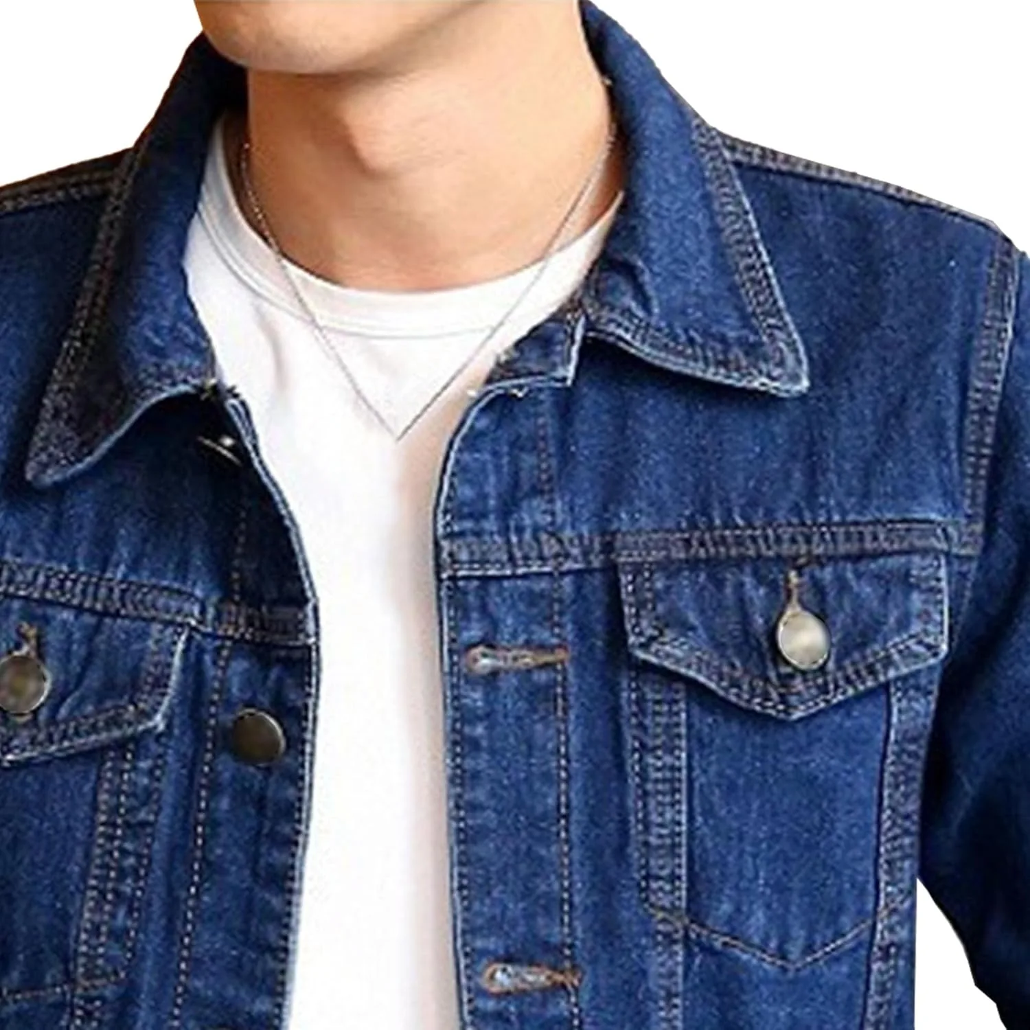 Мужская классическая куртка в стиле Trucker Regular Fit джинсовая Generic, темно-синий — фото 2