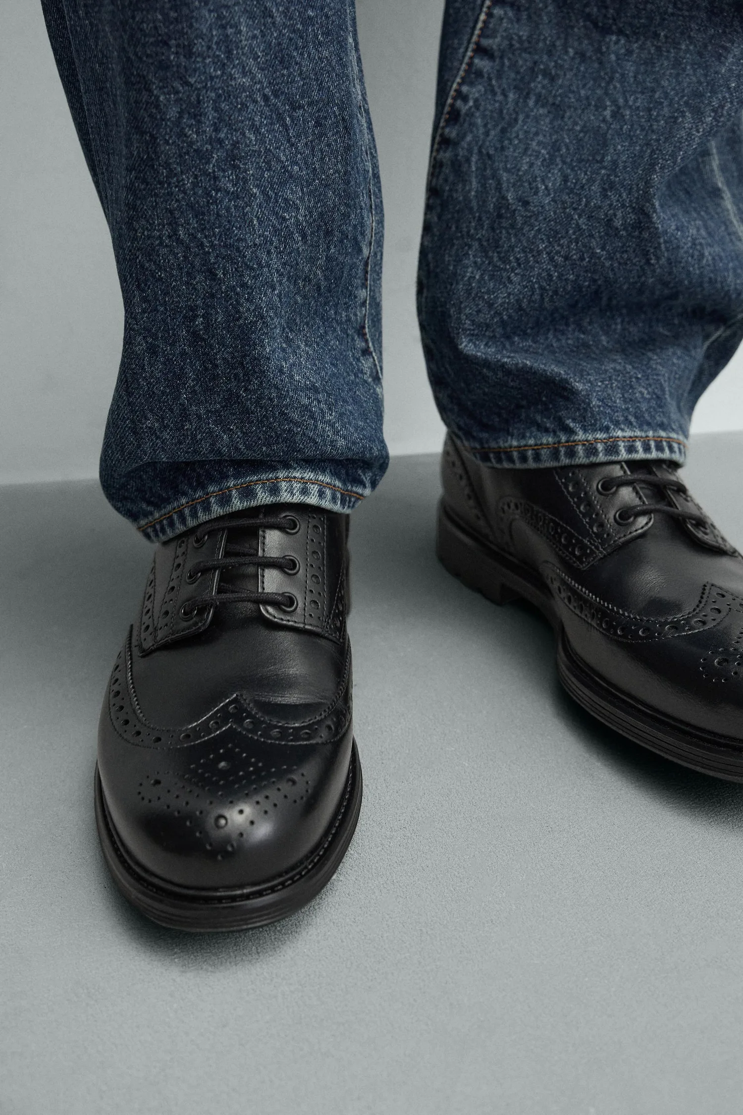 Туфли leather brogues Zara, черный — фото 3