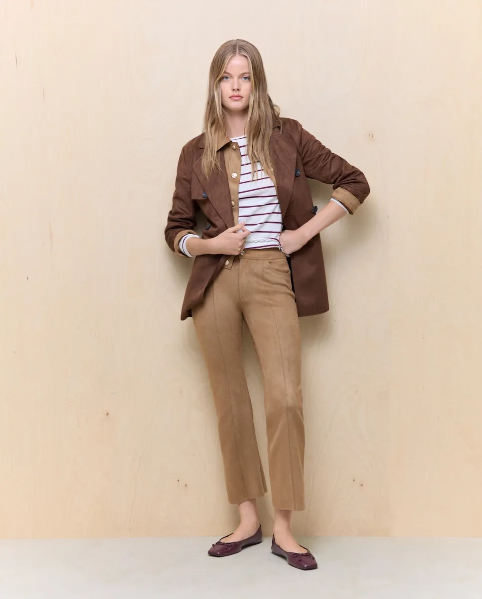 

Женские укороченные расклешенные брюки с эффектом замши Easy Wear, светло-коричневый