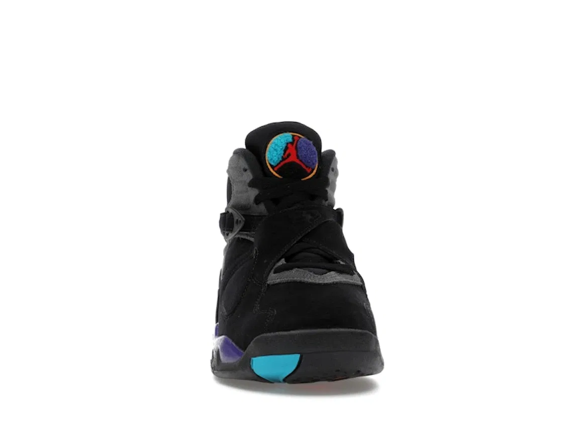 Детские кроссовки с ремешками Jordan 8 Retro Aqua (2025) (GS) Jordan, Black/True Red-Iron Grey-Bright Concord-Aquatone — фото 2