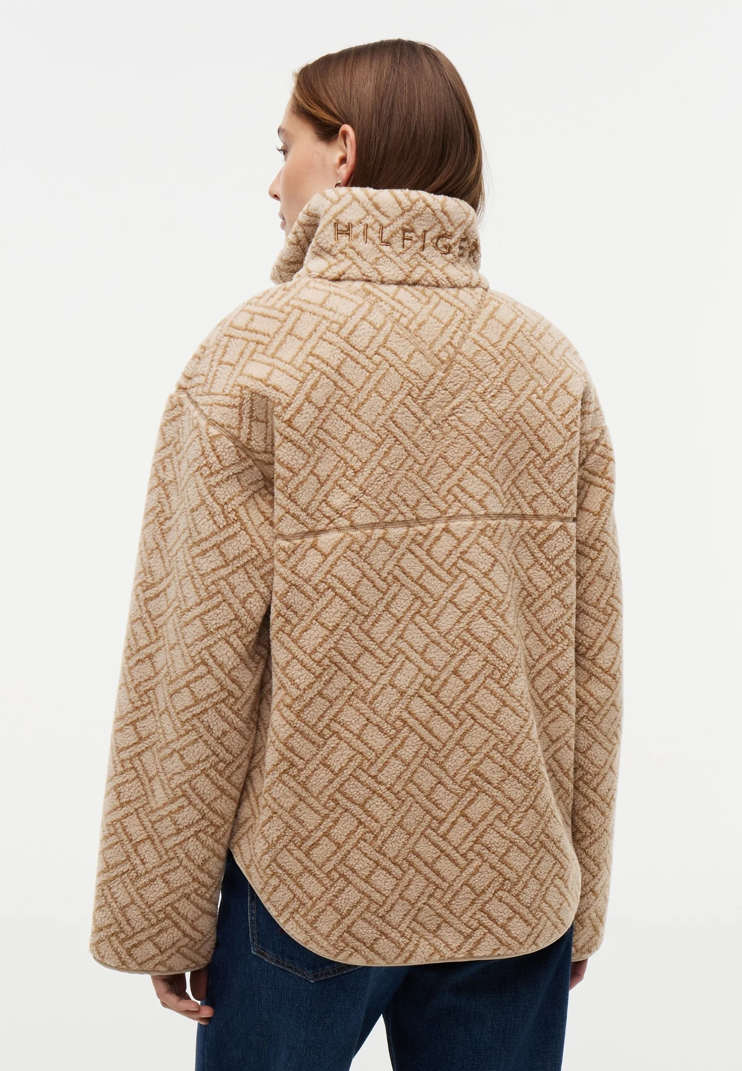 Женская флисовая куртка Tommy Hilfiger Teddy Jacquard Relaxed Half-Zip, бежевый — фото 4