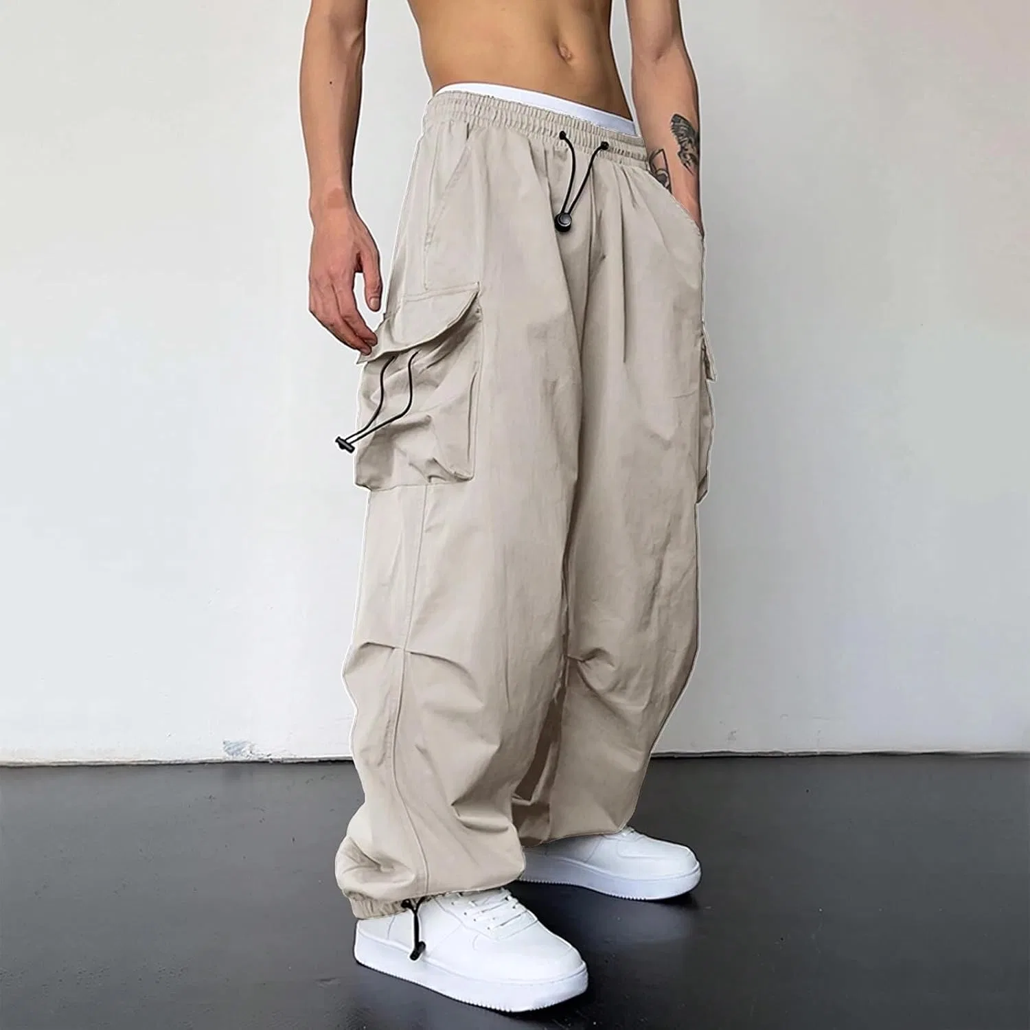 Мужские брюки карго с эластичным поясом, Parachute Pants, хаки — фото 3