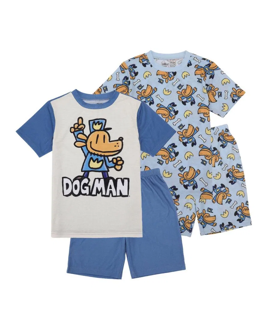 Пижамный комплект из 4 предметов с принтом Dog Man Dog Man, Blue & White