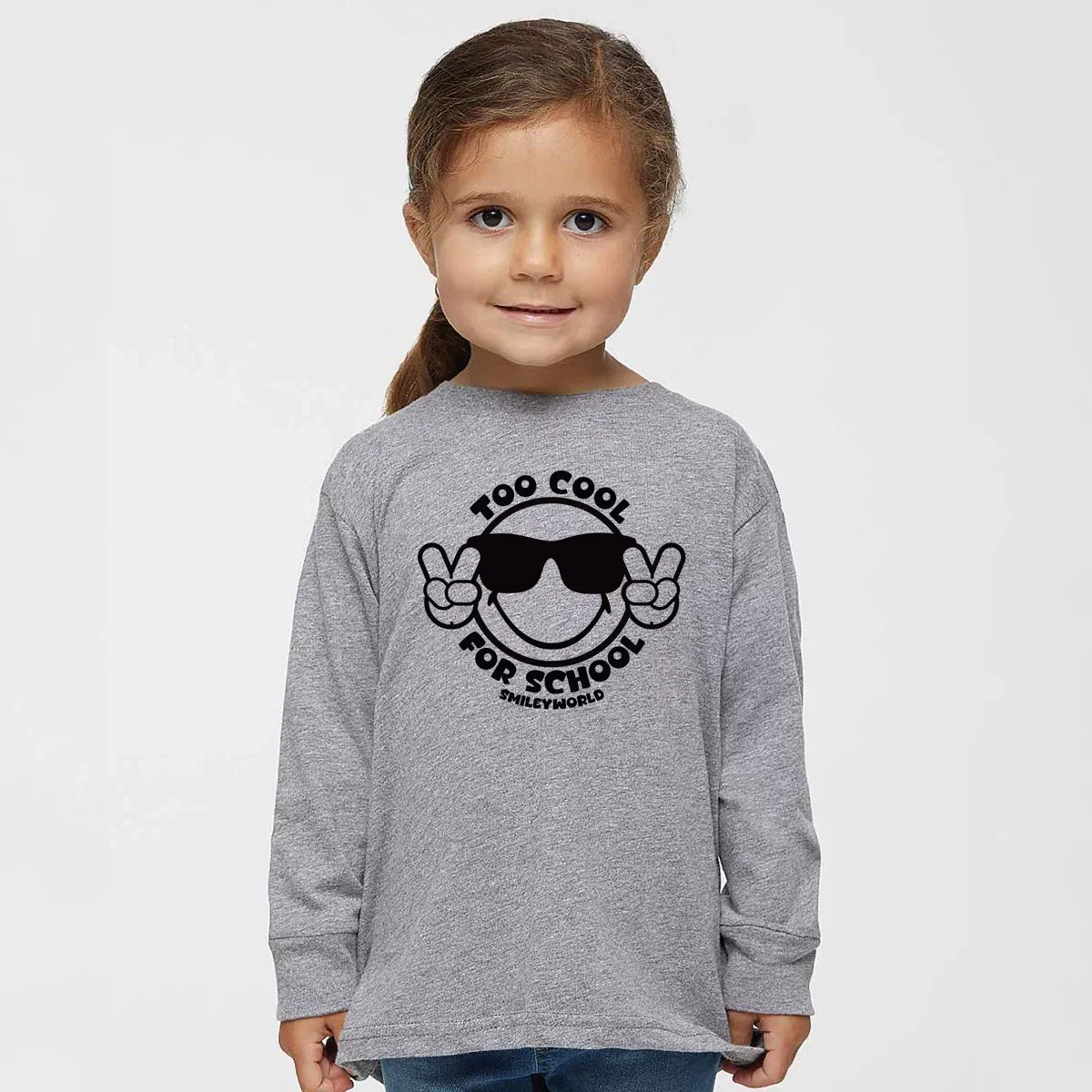 Детский лонгслив для девочек с принтом SmileyWorld Too Cool For School The Juniper Shop, Seafoam — фото 3