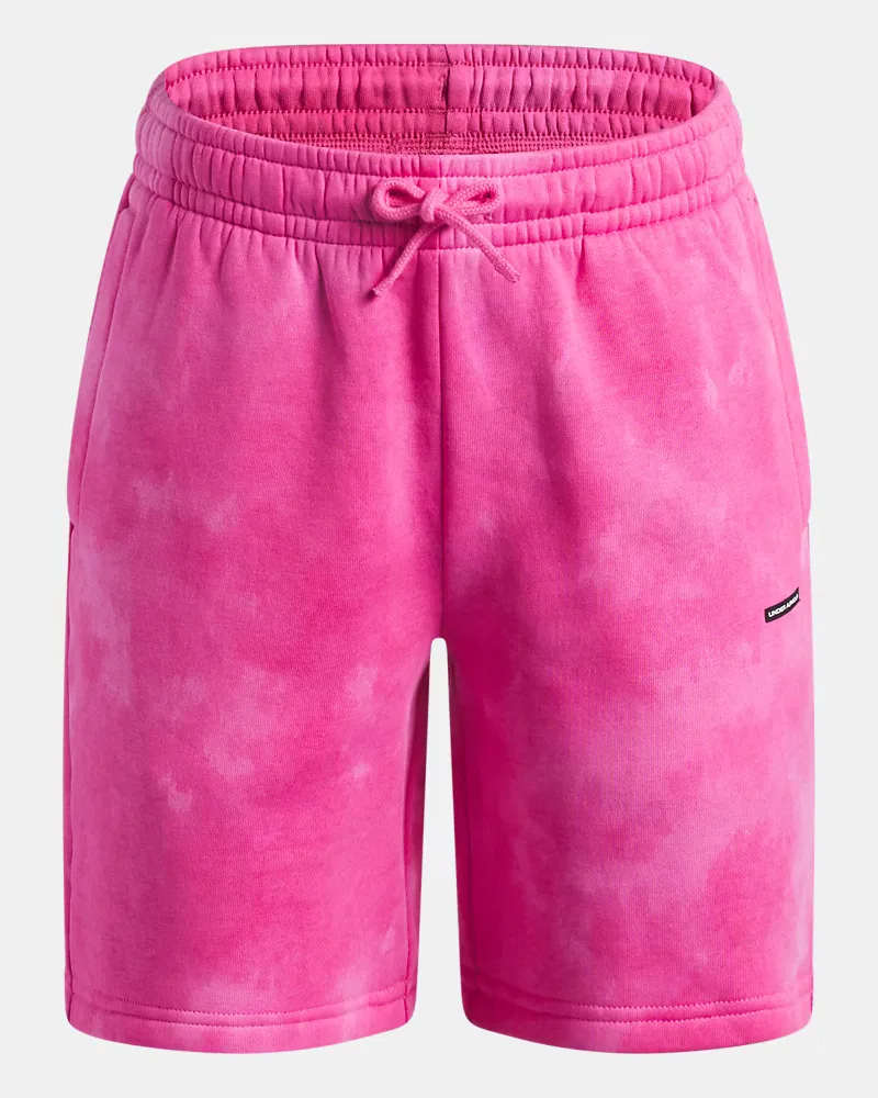 Шорты детские из хлопкового флиса с кулиской UA Icon Fleece Vintage UnderArmour, Pink Frenzy/Black — фото 4